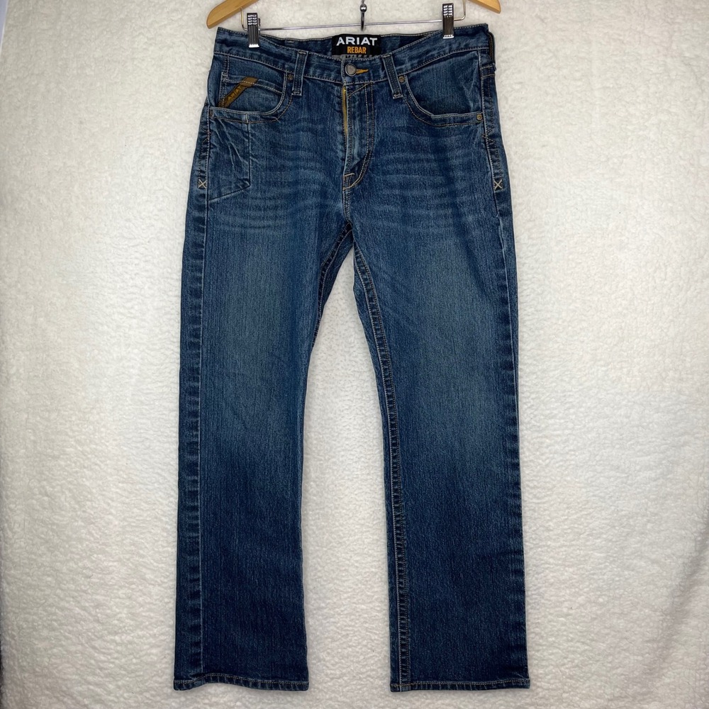 Ariat Rebar M4 Low Rise Work Jeans Mens 33x32 Blue Medium Wash Straight Leg‎
